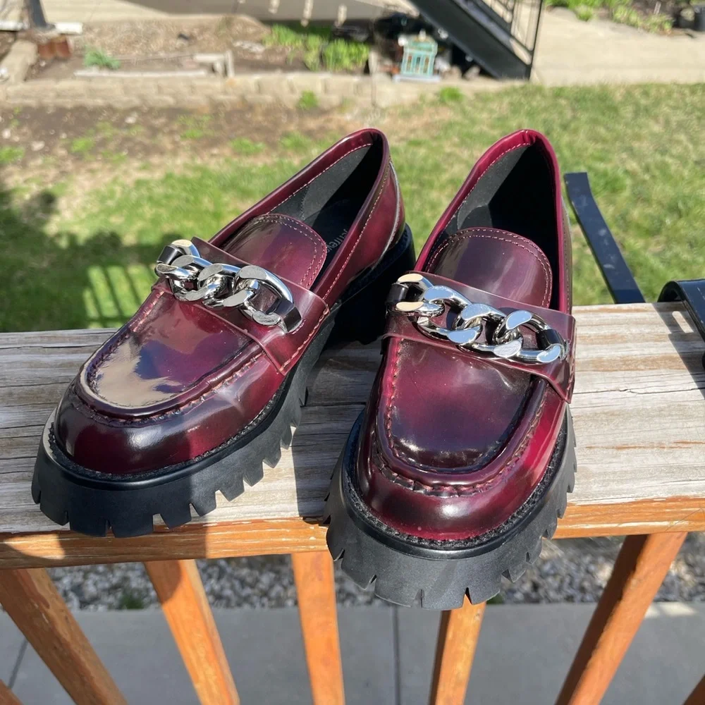 Jeffrey Campbell Burgundy Loafers with Chain Detail - Picture 5 of 9